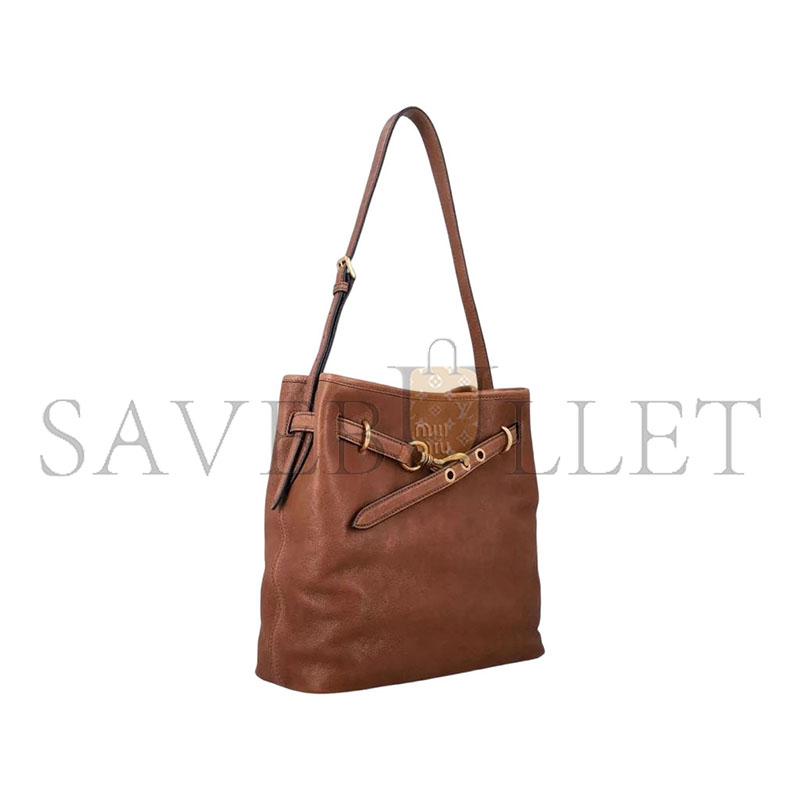MIU MIU BROWN AVENTURE NAPPA LEATHER BUCKET SHOULDER BAG 5BE101 (31*30*13cm)